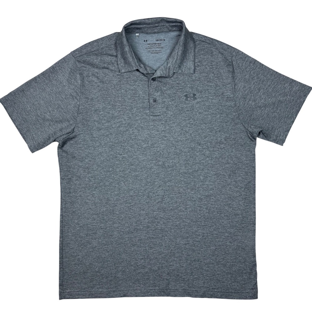 Under Armour Playoff Polo Mens Large Gray Heathered Loose Fit Athleisure Stretch